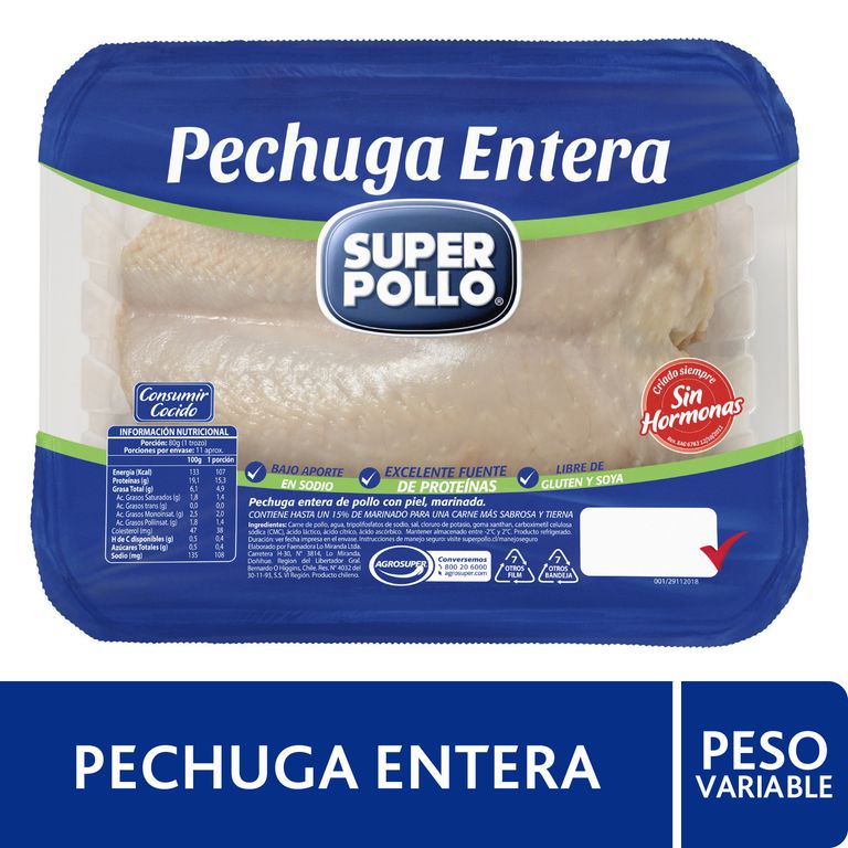 Pechuga de Pollo Entera Peso Variable - Tottus - $4.990