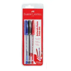 FABER CASTELL - Set 3 Bolígrafos Colores: Negro + Rojo + Azul