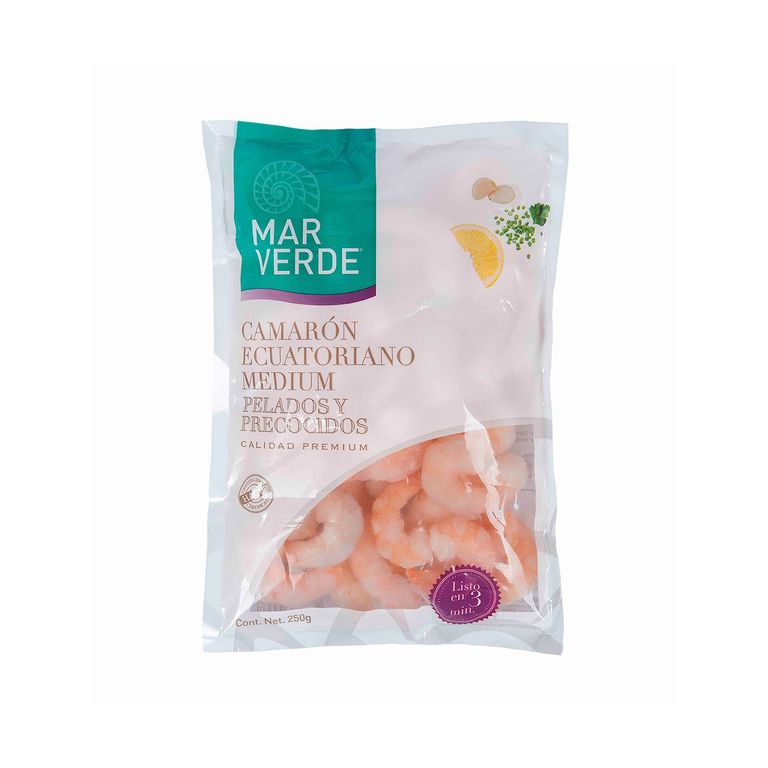 Camarón Ecuatoriano Mediano Pelado, Precocido y Sin Cola Mar Verde 250 g - Tottus - $5.290