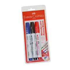 FABER CASTELL - Pack 3 Marcadores de Pizarra Rojo, Azul y Negro