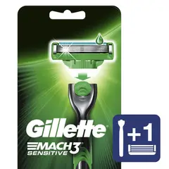 GILLETTE - Máquina Para Afeitar Recargable + 1 Respuesto Para Afeitar Mach3 Sensitive