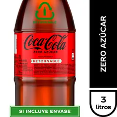 COCA COLA - Bebida Coca Cola Zero Azúcar Retornable 3 L