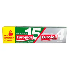 EUROPLAS - Pack Film Plástico 15 mts + Aluminio 4 mts Europlas