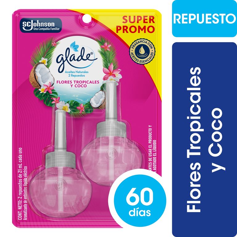 Pack Repuesto Desodorante Ambiental Flores y Coco Glade 2x21 ml