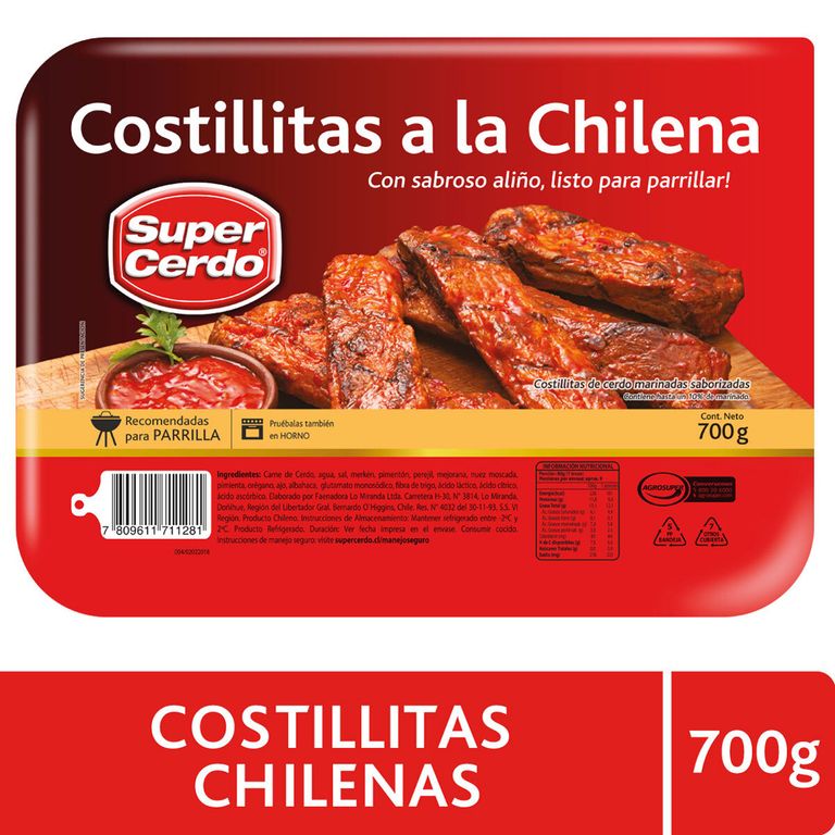 Costillitas de Cerdo Ribs a la Chilena Super Cerdo 700 g - Tottus - $7.390