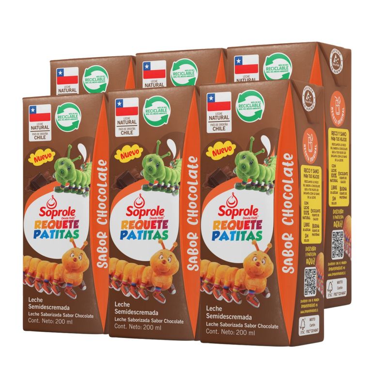 Pack Leche Semidescremada Requetepatitas Sabor Chocolate Soprole 6 x 200 ml PACK 6 X 200 ML