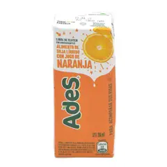 ADES - <link href= https://static.okto.shop/css/oktoshop_snippet-1.0.3.min.css  rel= stylesheet  type= text/css  media= all  /><div style= color:#333447;margin-left:auto;margin-right:auto;margin-top:15px;margin-bottom:15px ><h3 style= font-size:1.375rem;font-weight:700 >Alimento de Soja Líquido Naranja Ades</h3><h5 style= font-size:1rem;font-weight:400;color:#888 >200ml | Actualizado al: 10-01-2022</h5><p style= font-size:1.125rem;font-weight:200;line-height:1.8 > </p><h4 style= font-size:1.125rem;font-weight:700 >Ingredientes:</h4><br><h6 style= font-size:0.875rem >Agua, Semillas de soja, Jugo de naranja, Azúcar, Maltodextrina, Jarabe de maíz de alta fructosa, Cloruro de calcio, Vitamina c, Vitamina e, Sulfato de zinc, Vitamina b3, Vitamina a, Vitamina b12, Vitamina d2, Vitamina b1, Vitamina b6, Vitamina b2, Vitamina b9, Estabilizador pectina cítrica, Estabilizador goma guar, Regulador de acidez acido cítrico, Regulador de acidez acido málico, Aromatizantes idénticos a los naturales de naranja, Colorante extracto de annato, Colorante curcumina, Edulcorante sucralosa, Soja.</h6><p style= font-size:1.125rem;font-weight:200;line-height:1.8 > </p><h4 style= font-size:1.125rem;font-weight:700 >Alérgenos:</h4><br><h6 style= font-size:0.875rem >Soja.</h6><p style= font-size:1.125rem;font-weight:200;line-height:1.8 > </p><h4 style= font-size:1.125rem;font-weight:700 >Trazas:</h4><br><h6 style= font-size:0.875rem >Almendras.</h6><p style= font-size:1.125rem;font-weight:200;line-height:1.8 > </p><h4 style= font-size:1.125rem;font-weight:700 >Certificados:</h4><br><div style= text-align:center;margin-left:auto;margin-right:auto ><div style= display:inline-block;width:80px;vertical-align:top;margin-top:.4em;margin-bottom:.4em;margin-left:.4em;margin-right:.4em ><img src= https://static.okto.shop/img/icons/gluten_free.png  alt= Libre de Gluten / Sin TACC  width= 50  style= margin:.1em ><p style= font-weight:300;color:#777;text-align:center;margin-left:auto;margin-right:auto;font-size:1rem;line-height:1 >Libre de Gluten / Sin TACC</p></div><div style= display:inline-block;width:80px;vertical-align:top;margin-top:.4em;margin-bottom:.4em;margin-left:.4em;margin-right:.4em ><img src= https://static.okto.shop/img/icons/lactose_free.png  alt= Libre de Lactosa  width= 50  style= margin:.1em ><p style= font-weight:300;color:#777;text-align:center;margin-left:auto;margin-right:auto;font-size:1rem;line-height:1 >Libre de Lactosa</p></div><div style= display:inline-block;width:80px;vertical-align:top;margin-top:.4em;margin-bottom:.4em;margin-left:.4em;margin-right:.4em ><img src= https://static.okto.shop/img/icons/fish_free.png  alt= Libre de Peces  width= 50  style= margin:.1em ><p style= font-weight:300;color:#777;text-align:center;margin-left:auto;margin-right:auto;font-size:1rem;line-height:1 >Libre de Peces</p></div><div style= display:inline-block;width:80px;vertical-align:top;margin-top:.4em;margin-bottom:.4em;margin-left:.4em;margin-right:.4em ><img src= https://static.okto.shop/img/icons/seafood_free.png  alt= Libre de Mariscos  width= 50  style= margin:.1em ><p style= font-weight:300;color:#777;text-align:center;margin-left:auto;margin-right:auto;font-size:1rem;line-height:1 >Libre de Mariscos</p></div><div style= display:inline-block;width:80px;vertical-align:top;margin-top:.4em;margin-bottom:.4em;margin-left:.4em;margin-right:.4em ><img src= https://static.okto.shop/img/icons/peanut_free.png  alt= Libre de Maní  width= 50  style= margin:.1em ><p style= font-weight:300;color:#777;text-align:center;margin-left:auto;margin-right:auto;font-size:1rem;line-height:1 >Libre de Maní</p></div><div style= display:inline-block;width:80px;vertical-align:top;margin-top:.4em;margin-bottom:.4em;margin-left:.4em;margin-right:.4em ><img src= https://static.okto.shop/img/icons/walnuts_free.png  alt= Libre de Nueces  width= 50  style= margin:.1em ><p style= font-weight:300;color:#777;text-align:center;margin-left:auto;margin-right:auto;font-size:1rem;line-height:1 >Libre de Nueces</p></div><div style= display:inline-block;width:80px;vertical-align:top;margin-top:.4em;margin-bottom:.4em;margin-left:.4em;margin-right:.4em ><img src= https://static.okto.shop/img/icons/sulphite_free.png  alt= Libre de Sulfitos  width= 50  style= margin:.1em ><p style= font-weight:300;color:#777;text-align:center;margin-left:auto;margin-right:auto;font-size:1rem;line-height:1 >Libre de Sulfitos</p></div><div style= display:inline-block;width:80px;vertical-align:top;margin-top:.4em;margin-bottom:.4em;margin-left:.4em;margin-right:.4em ><img src= https://static.okto.shop/img/icons/wheat_free.png  alt= Libre de Trigo  width= 50  style= margin:.1em ><p style= font-weight:300;color:#777;text-align:center;margin-left:auto;margin-right:auto;font-size:1rem;line-height:1 >Libre de Trigo</p></div></div><p style= font-size:1.125rem;font-weight:200;line-height:1.8 > </p><h4 style= font-size:1.125rem;font-weight:700 >Información Nutricional:</h4><br><div style= text-align:center;margin-left:auto;margin-right:auto ><table style= margin-left:auto;margin-right:auto;border-collapse:collapse;width:100% ><tr><td colspan= 3  style= border:1px solid #000;margin:0px;padding:4px;text-align:left;font-size:0.875rem ><strong>Porción:</strong> 1 Vaso (200ml)<br><strong>Porciones por envase:</strong> 1</td></tr><tr><td style= border:1px solid #000;margin:0px;padding:4px;text-align:left;font-size:0.875rem;border-bottom:4px solid #000 > </td><td style= border:1px solid #000;margin:0px;padding:4px;text-align:left;font-size:0.875rem;text-align:right;width:20%;border-bottom:4px solid #000 ><strong>100ml</strong></td><td style= border:1px solid #000;margin:0px;padding:4px;text-align:left;font-size:0.875rem;text-align:right;width:20%;border-bottom:4px solid #000 ><strong>1 Porción</strong></td></tr><tr><td style= border:1px solid #000;margin:0px;padding:4px;text-align:left;font-size:0.875rem ><strong>Energía</strong> (kCal)</td><td style= border:1px solid #000;margin:0px;padding:4px;text-align:left;font-size:0.875rem;text-align:right;width:20% >22</td><td style= border:1px solid #000;margin:0px;padding:4px;text-align:left;font-size:0.875rem;text-align:right;width:20% >44</td></tr><tr><td style= border:1px solid #000;margin:0px;padding:4px;text-align:left;font-size:0.875rem ><strong>Proteínas</strong> (g)</td><td style= border:1px solid #000;margin:0px;padding:4px;text-align:left;font-size:0.875rem;text-align:right;width:20% >0.6</td><td style= border:1px solid #000;margin:0px;padding:4px;text-align:left;font-size:0.875rem;text-align:right;width:20% >1.2</td></tr><tr><td style= border:1px solid #000;margin:0px;padding:4px;text-align:left;font-size:0.875rem ><strong>Grasas Totales</strong> (g)</td><td style= border:1px solid #000;margin:0px;padding:4px;text-align:left;font-size:0.875rem;text-align:right;width:20% >0.46</td><td style= border:1px solid #000;margin:0px;padding:4px;text-align:left;font-size:0.875rem;text-align:right;width:20% >0.9</td></tr><tr><td style= border:1px solid #000;margin:0px;padding:4px;text-align:left;font-size:0.875rem >  Grasas saturadas (g)</td><td style= border:1px solid #000;margin:0px;padding:4px;text-align:left;font-size:0.875rem;text-align:right;width:20% >0.08</td><td style= border:1px solid #000;margin:0px;padding:4px;text-align:left;font-size:0.875rem;text-align:right;width:20% >0.2</td></tr><tr><td style= border:1px solid #000;margin:0px;padding:4px;text-align:left;font-size:0.875rem >  Grasas monoinsaturadas (g)</td><td style= border:1px solid #000;margin:0px;padding:4px;text-align:left;font-size:0.875rem;text-align:right;width:20% >0.08</td><td style= border:1px solid #000;margin:0px;padding:4px;text-align:left;font-size:0.875rem;text-align:right;width:20% >0.2</td></tr><tr><td style= border:1px solid #000;margin:0px;padding:4px;text-align:left;font-size:0.875rem >  Grasas poliinsaturadas (g)</td><td style= border:1px solid #000;margin:0px;padding:4px;text-align:left;font-size:0.875rem;text-align:right;width:20% >0.24</td><td style= border:1px solid #000;margin:0px;padding:4px;text-align:left;font-size:0.875rem;text-align:right;width:20% >0.5</td></tr><tr><td style= border:1px solid #000;margin:0px;padding:4px;text-align:left;font-size:0.875rem >  Grasas trans (g)</td><td style= border:1px solid #000;margin:0px;padding:4px;text-align:left;font-size:0.875rem;text-align:right;width:20% >0</td><td style= border:1px solid #000;margin:0px;padding:4px;text-align:left;font-size:0.875rem;text-align:right;width:20% >0</td></tr><tr><td style= border:1px solid #000;margin:0px;padding:4px;text-align:left;font-size:0.875rem ><strong>Colesterol</strong> (mg)</td><td style= border:1px solid #000;margin:0px;padding:4px;text-align:left;font-size:0.875rem;text-align:right;width:20% >0</td><td style= border:1px solid #000;margin:0px;padding:4px;text-align:left;font-size:0.875rem;text-align:right;width:20% >0</td></tr><tr><td style= border:1px solid #000;margin:0px;padding:4px;text-align:left;font-size:0.875rem ><strong>Hidratos de carbono disponibles</strong> (g)</td><td style= border:1px solid #000;margin:0px;padding:4px;text-align:left;font-size:0.875rem;text-align:right;width:20% >3.5</td><td style= border:1px solid #000;margin:0px;padding:4px;text-align:left;font-size:0.875rem;text-align:right;width:20% >7</td></tr><tr><td style= border:1px solid #000;margin:0px;padding:4px;text-align:left;font-size:0.875rem >  Azúcares totales (g)</td><td style= border:1px solid #000;margin:0px;padding:4px;text-align:left;font-size:0.875rem;text-align:right;width:20% >2.5</td><td style= border:1px solid #000;margin:0px;padding:4px;text-align:left;font-size:0.875rem;text-align:right;width:20% >5</td></tr><tr><td style= border:1px solid #000;margin:0px;padding:4px;text-align:left;font-size:0.875rem ><strong>Fibra</strong> (g)</td><td style= border:1px solid #000;margin:0px;padding:4px;text-align:left;font-size:0.875rem;text-align:right;width:20% >0.16</td><td style= border:1px solid #000;margin:0px;padding:4px;text-align:left;font-size:0.875rem;text-align:right;width:20% >0.3</td></tr><tr><td style= border:1px solid #000;margin:0px;padding:4px;text-align:left;font-size:0.875rem ><strong>Sodio</strong> (mg)</td><td style= border:1px solid #000;margin:0px;padding:4px;text-align:left;font-size:0.875rem;text-align:right;width:20% >6</td><td style= border:1px solid #000;margin:0px;padding:4px;text-align:left;font-size:0.875rem;text-align:right;width:20% >12</td></tr></table></div><p style= font-size:1.125rem;font-weight:200;line-height:1.8 > </p><h6><strong>Importante:</strong> La información del empaque y/o contenido del producto final puede diferir respecto a lo que mostramos en nuestro sitio web, tanto a nivel de ingredientes, trazas, información nutricional, sellos, modo de uso y/o modo de conservación. Usted no debe basarse únicamente en la información que se muestra en nuestro sitio web y siempre debe leer las etiquetas, advertencias e instrucciones antes de usar o consumir un producto.</h6><p style= font-size:1.125rem;font-weight:200;line-height:1.8 > </p><div style= color:#888;text-align:center;margin-left:auto;margin-right:auto ><h6><em>Información obtenida de</em></h6><a href= https://okto.shop?utm_source=www.tottus.cl&utm_medium=snippet&utm_campaign=snippet_footer  target= _blank ><img src= https://okto.shop/images/logo_ok_to_shop_v2.png  width= 80  alt= OK to Shop ></a></div></div>