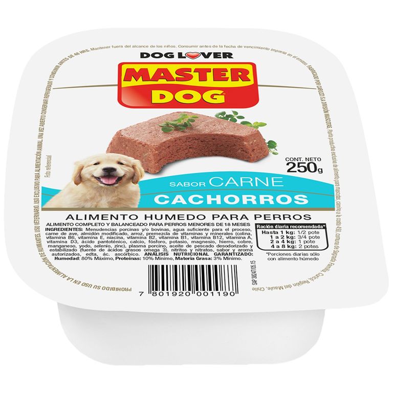 Alimento Humedo Pate para Perro Cachorro Sabor Carne 250 g