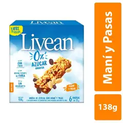 LIVEAN - Barra de Cereal con Maní y Pasas Sin Azúcar Livean 6 x 23 g