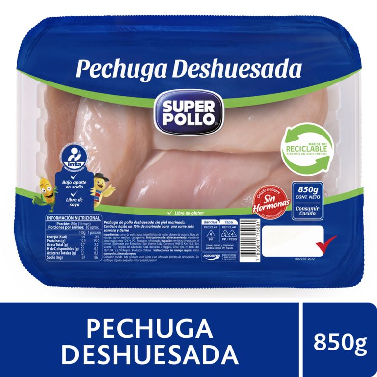 Pechuga de Pollo Deshuesada Super Pollo 850 g - Tottus - $7.290
