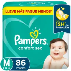 PAMPERS - Pañales Desechables Confort Sec M 86 Un