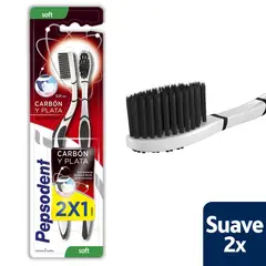 PEPSODENT - Cepillo dental antibacterial carbón y plata - suave