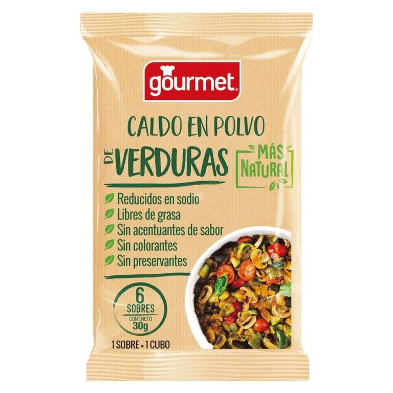 Caldo en Polvo Mas Natural Sabor Verduras Gourmet 6 Un 30 GR