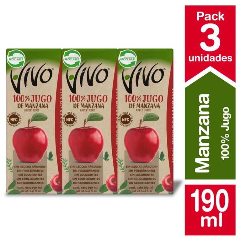 Pack Jugo 100% Fruta Manzana 3 X 190 ML