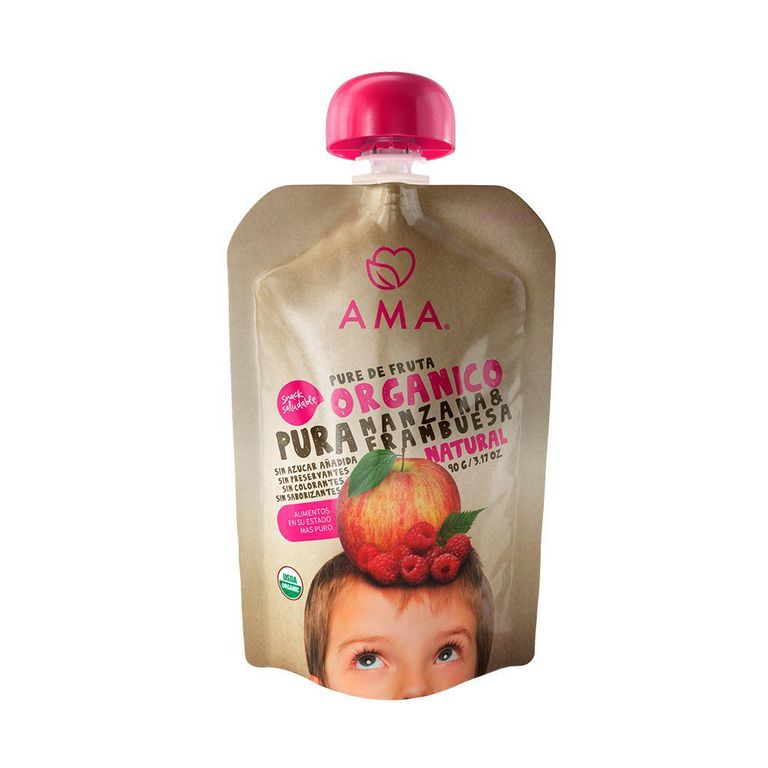 Pure manzana, frambuesa organicos 90 GR