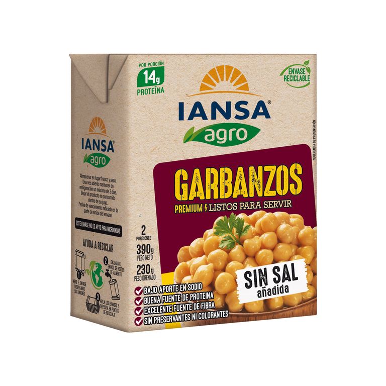 Garbanzos Listos para Servir Sin Sal Iansa Agro 390 g
