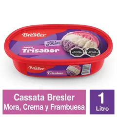 BRESLER - Helado de Leche Trisabor de Mora, Crema y Frambuesa Cassata Bresler 1 L