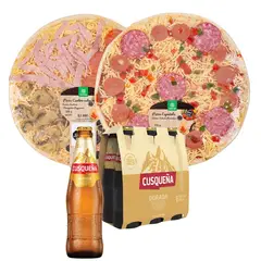 TOTTUS - Combo Pizza Española y 4 Estaciones + Six Pack Cerveza Cusqueña Botella 330 ml