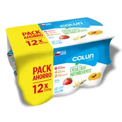 COLUN - Pack Yoghurt Light Colun Sabor Natural, Frutilla, Vainilla y Damasco 12 x 120 g