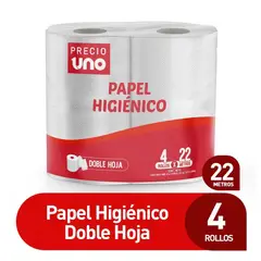 PRECIO UNO - Papel Higiénico Doble Hoja 22 mts 4 Un