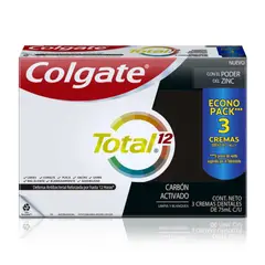 COLGATE - Pack Pasta de Dientes T12 Carbón Activado 3 x 75 ml