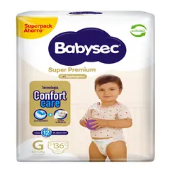 BABYSEC - Pañales Desechables Super Premium Talla G Babysec 136 un