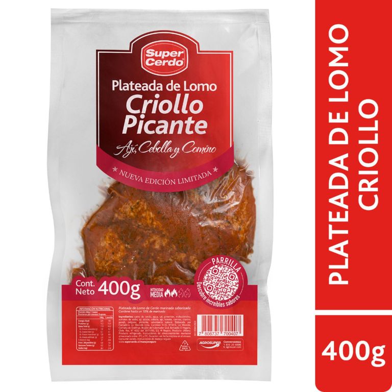 Plateada de Lomo de Cerdo Criollo Picante Super Cerdo 400 g - Tottus - $4.990