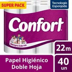 CONFORT - Papel Higiénico Doble Hoja 40 Un x 22 mts