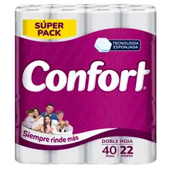CONFORT - Papel Higiénico Doble Hoja 22 mts Confort 40 un