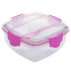 CASA JOVEN - Contenedor Cuadrado 1.32 Litros Con Divisiones Y Cubiertos Rosa Barbie
