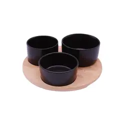 CASA JOVEN - Set 3 Bowls Con Base Madera