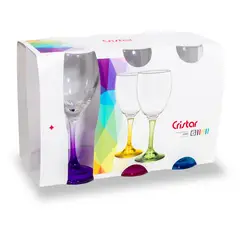 CRISTAR - DISPLAY 6 COPAS VINO VERSALLES PIE COLOR 300cc