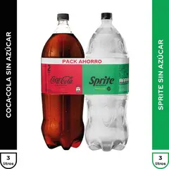 COCA COLA - Pack Coca Cola Sin Azúcar 3 Lt + Sprite Sin Azúcar 3 Lt