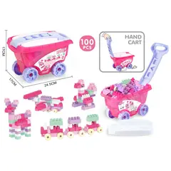 HUAYUAN - Carrito Bloques Rosado 140 Piezas