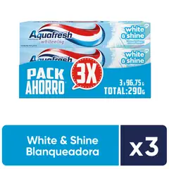 AQUAFRESH - Pack Pasta de Dientes Aquafresh White Shine Blanqueadora 3 x 96.7 g