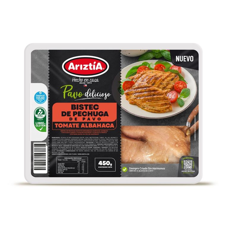 Bistec de Pechuga de Pavo Sabor Tomate y Albahaca Ariztia 450 g - Tottus - $6.150