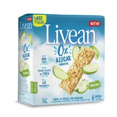 LIVEAN - Barra de Cereal Manzana Verde Sin Azúcar 6 x 23 g