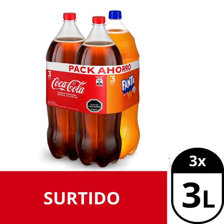 Tripack Bebida Coca Cola 2 x 3 Lt + Bebida Fanta 3 Lt 3 X 3 LT