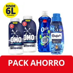 OMO - Pack Detergente Omo 2 x 500 ml + Quix 300 ml + Suavizante Comfort 500 ml