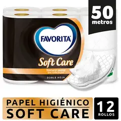 FAVORITA - Papel Higiénico Favorita Soft Care Doble Hoja 50 mts x 12 Un