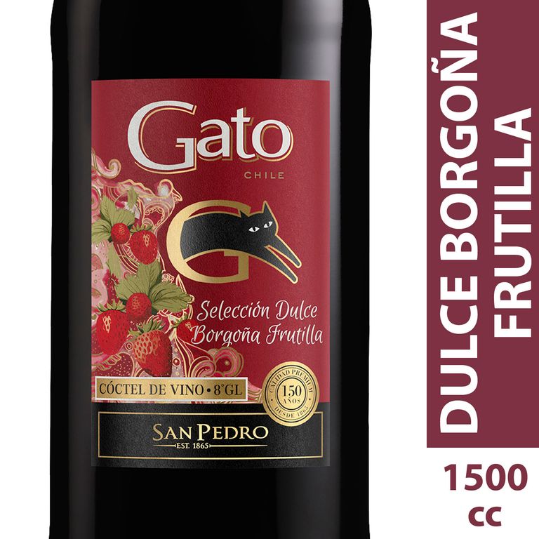 Cóctel de Vino Gato Dulce Borgoña Frutilla 8° 1.5 L