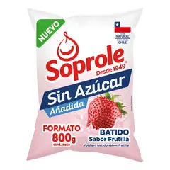 SOPROLE - Yoghurt Batido Sabor Frutilla Sin Azúcar Bolsa Soprole 800 g