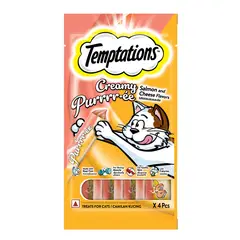 TEMPTATIONS - Snack para Gatos Crema Sabor Salmón y Queso Temptations 4 x 12 g