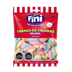 FINI - Marshmallows Trenzas de Colores Rellenas Fini 80 g