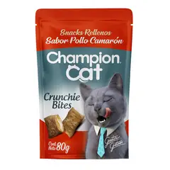 CHAMPION CAT - Snack para Gatos Crunchy Bites Sabor Pollo Camarón Champion Cat 80 g