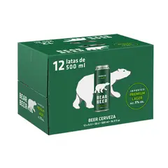 BEAR BEER - Pack Cerveza Lager Bear Beer Lata 5° 12 x 500 cc
