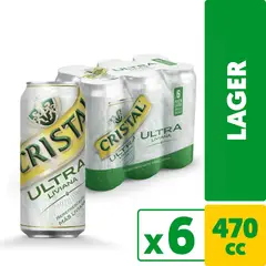 CRISTAL - Pack Cerveza Cristal Lager Ultra Liviana Lata 3.5° 6 x 470 ml