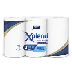 XPLEND - Pack Toalla de Papel Doble Hoja 12 mts Xplend 3 un