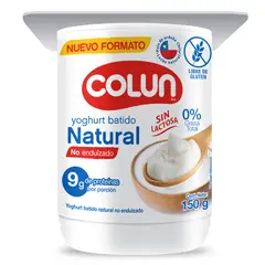 COLUN - Yoghurt Natural Sin Lactosa Sin Endulzar Colun 150 gr
