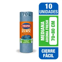 VIRUTEX - Bolsa Basura Mediana 70x80 Aroma Fresh Power Flex Cierre Fácil Virutex 10 un